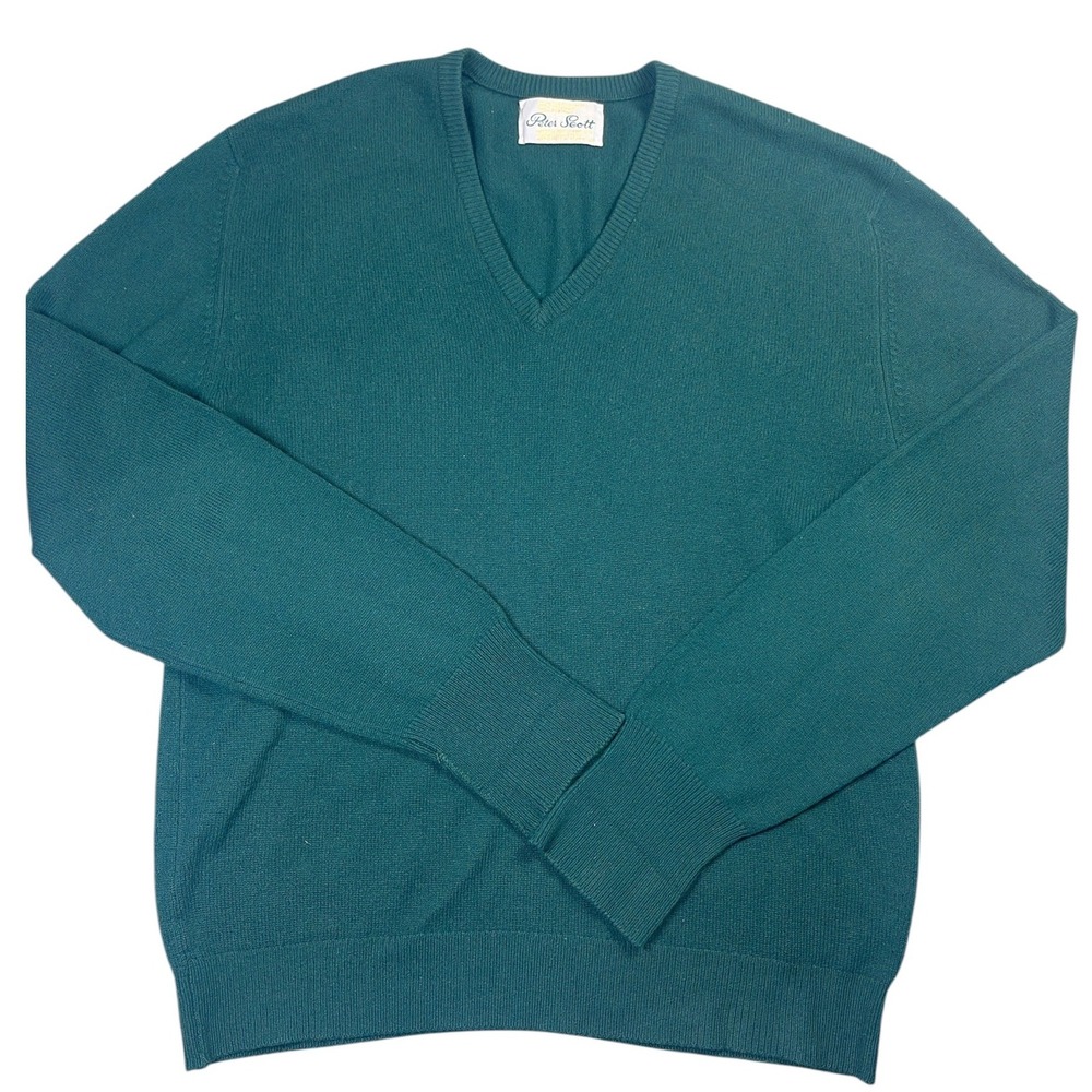 Peter Scott 100% Cashmere Sweater Mens 38 Teal Green V Neck Scotland Pullover